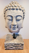 Buddhakopf Stein Statue  grau - Buddha Torso Dekoration auf Sockel 36cm