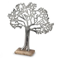 Dekoobjekt Lebensbaum H. 34Cm Silber Natur Alu + Mango Holz Formano