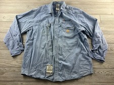 CARHARTT Relaxed Fit Long Sleeve BUTTON Up Work Shirt Blue FRS160 MBL Size XL