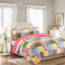 Colorful Soft Bedding Geometric Plaid Patchwork Modern Quilt Set with Pillowcase