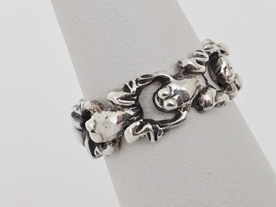 Gepflegter handgemachter Sterlingsilber hochdetaillierter Frosch Design Bandring - Größe 4 1/4
