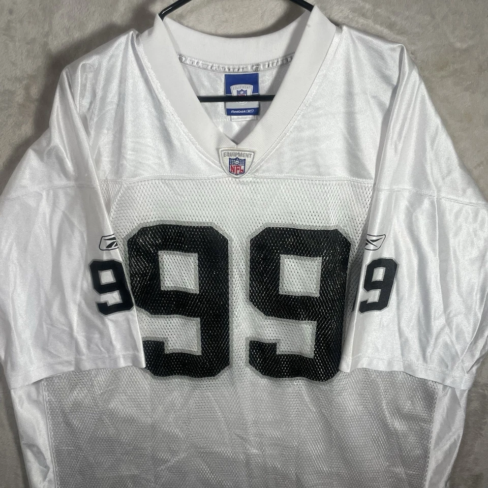 Camiseta deportiva Warren Sapp Oakland Raiders Reebok adulto XXL blanca negra plateada para hombre’s  Foto 3 de 4