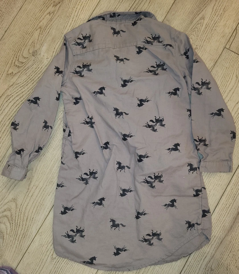 Vestido Camisa H&M Niñas Caballo Unicornio Talla 7-8 Marrón Negro 100% Algodón Foto 4 de 4