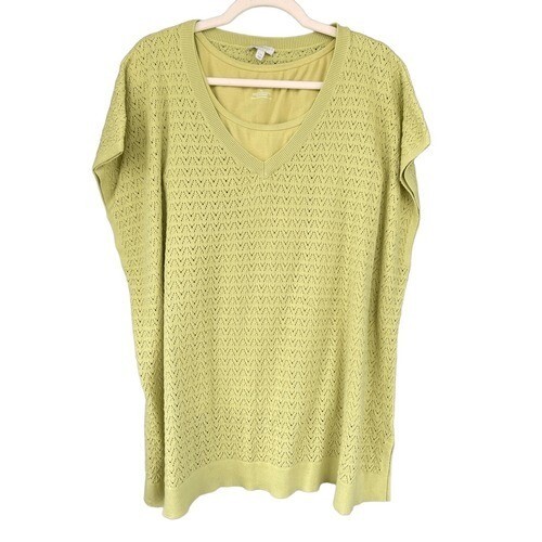 T7 Talbots Womens Lime Green V Neck Knit Sweater Top Size XL L XL