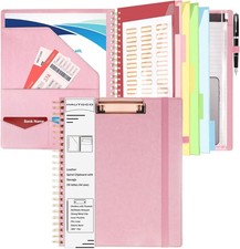 Spiral Leather Clipboard Folio with Notepad 8.5 X 11'' , 5 Folders with 10 Pock