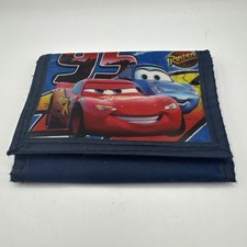 Disney Pixar Cars Lightning McQueen Kids Wallet Red Blue Trifold Boys Used