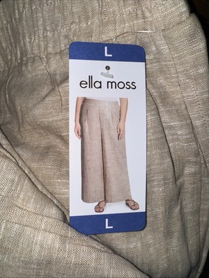 Ella Moss Linen Blend Pants Womens Large, MEDIUM Tan Wide Leg Pull On B17