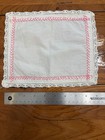 White & Pink Cotton Vintage Embroidered Set w/ Lace Trim, 2pc Placemat & Doily — photo 8