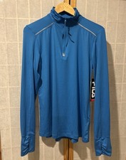 New Fila Women  s long sleeve half zip top bright blue size large thumb holes