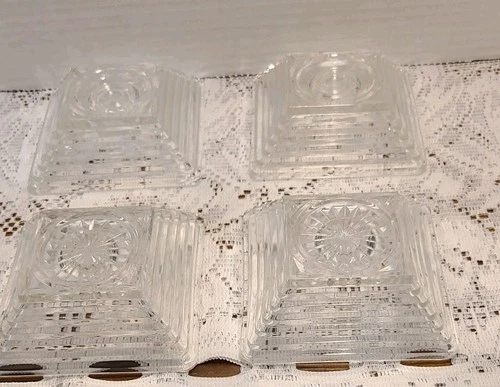 4 Vintage Anchor Hocking Depression Glass Square Candle Holders 2 Are Manhattan