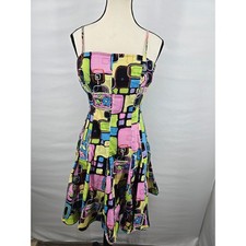 Nine West Womens Retro Geometric Floral Fit and Flare Dress Multicolor Size 8