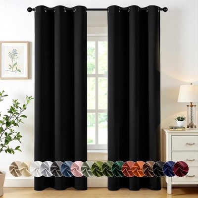 Black Blackout Curtains for Bedroom Living Room 84 Inches Long 2 Panels, Ther...