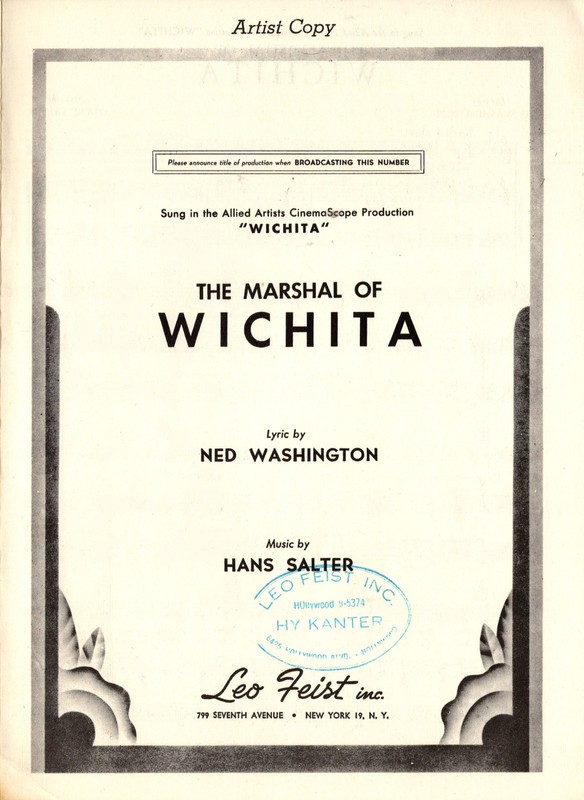 MOVIE SHEET MUSIC: Hans Salter The Marshall of WICHITA - Excellent