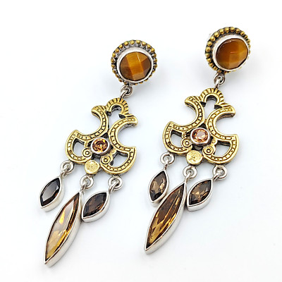 Mars & Valentine Sterling Silver 925 Tigers Eye Quartz Crystal Dangle Earrings