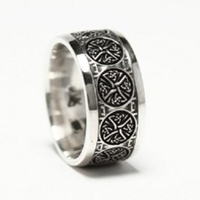 Men's Japanese Art Deco Engraved Design 925 Sterling Silver Ring Band