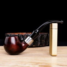 Handmade Briar Wooden Tobacco Pipe Bent Curved Stem Smoking Pipe Decoration Ring