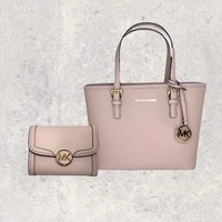 Michael Kors Mk Tasche Shopper GeldböRse Jet Set Travel Xs Leida Rosa Leder Neu
