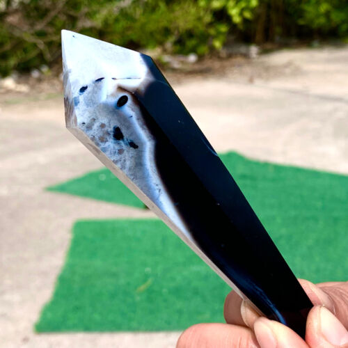139G Natural Black striped agate Magic Wand Pointed Stele Point Treatment - 第 9/22 張圖片