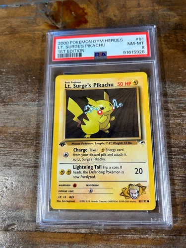 Pokemon 2000 Gym Heroes LT. SURGE'S PIKACHU 1st Edition #81 PSA 8 RARE