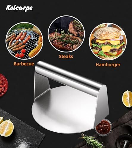 Burger Press - 5.5" Stainless Steel Burger Smasher Tool - Smooth & Non-Stick ... - Picture 5 of 7