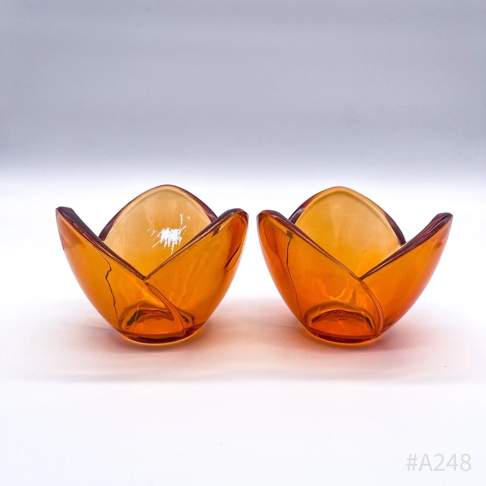 2er Set Teelichthalter aus Glas in Blumenform Orange 2 Stück | 9x7cm - Bild 3 von 4