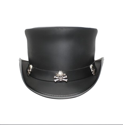 Genuine Leather Top Hat Steampunk Goth Cowboy Style Unisex Adult One Size Skull Western Cowboy GENUINE Leather Top Hat Steampunk  main image 3