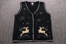 Reindeer & Snowflakes Christmas Vest Cardigan Embroidered  Beaded Women's XL