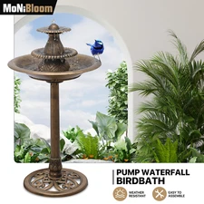 35" Outdoor Pedestal Water Fountain Bronze Garden Patio Backyard Décor Birdbath