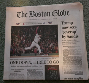 Boston Globe Red Sox Win Los Angeles Dodgers World Series Game 1 October 24 2018