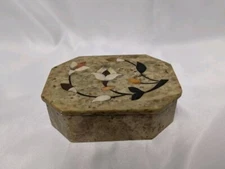 Crowning Touch Mother of Pearl & Gemstone Inlay Hand-Carved Soapstone Box