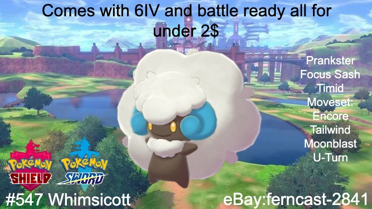 Pokemon Sword And Shield Shiny Whimsicott 6IV Battle Ready Fast Delivery