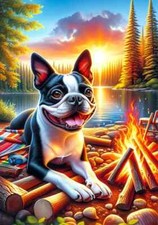 Boston Terrier Summer Camping Fun Flag