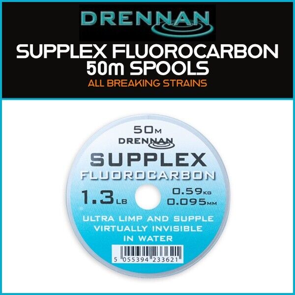 DRENNAN SUPPLEX FLUOROCARBON 50m SPOOLS, NEW - ALL BREAKING STRAINS