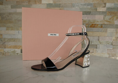 Miu Miu Size 39 Sandals Evening Shoes Patent Leather Black Miu Miu Size 39 Sandals Evening Shoes Patent Leather Black