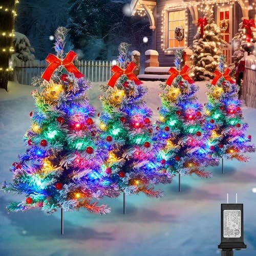 Pathway Christmas Tree 4 Packs Each 2.5 Ft Snow Flocked Outdoor
