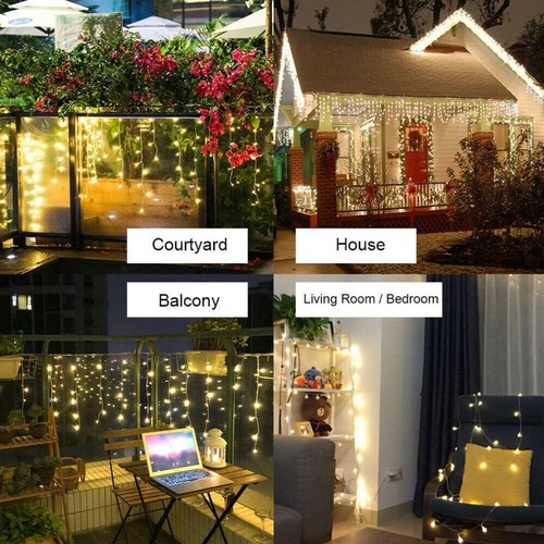 96 LED Curtain Icicle Lights Fairy String Wedding Party Christmas Indoor Outdoor - Picture 12 of 15