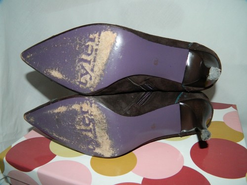 Richard Tyler Brown Suede Ankle Boots with Teal Detail, US Sz. 6 1/2 w/box - Picture 9 of 12