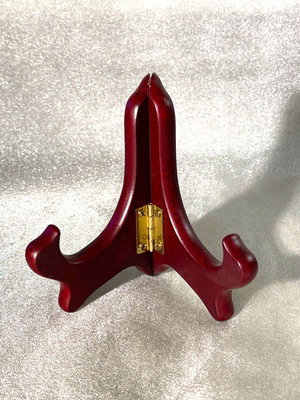 Small Hinged Wood Display Easel Folding 4'' Size in Burgundy Stain