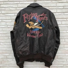 AVIREX FLYING TIGERS Cowhide Leather A-2 Flight Jacket Size XL 42 Dark Brown