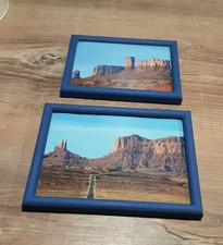 2 Bilder mit blauen Bilderrahmen Landschaft 16,5x12,5 + 14,5x11cm