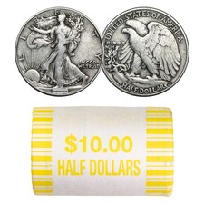90% Silver Walking Liberty Halves - $10 20-Coin Roll Avg Circ