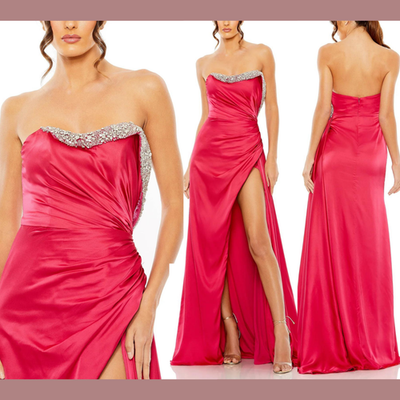 NWT Mac Duggal [ 12 ] 11691 Strapless Ruched Embellished Gown Hot Pink  #S1115 | eBay