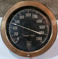 Vintage Ashcroft Large Brass 0-2000 Main Pressure Gauge Large 11.5 IN Duragauge