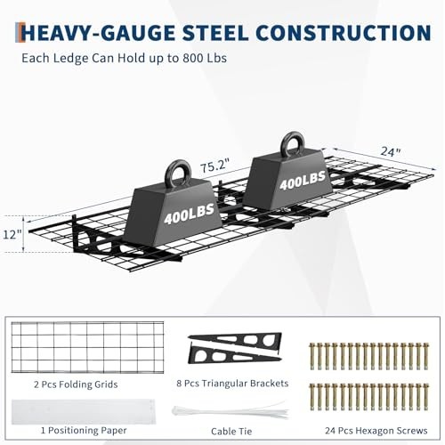 2 Pack 2x6Ft Garage Shelving Adjustable Storage Shelf Heavy Duty Wall Mounted