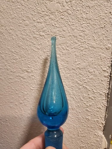 Vintage Blenko Blue Teardrop Glass Stopper Only MCM Retro