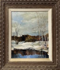 Thomas Zarronandia 1927-2016 American Winter Landscape Silver Birch Oil