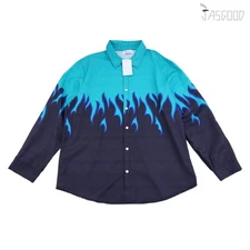 JASGOOD Flame Pattern Buttoned Coats - Blue And Black 