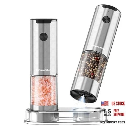 Electric Salt and Pepper Grinder Set, 95ml Large Capacity, Clean Brush, Silver