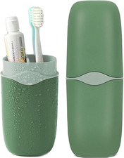 Estuche cepillo dental desmontable portatil 3 en 1 caja plastico verde camping