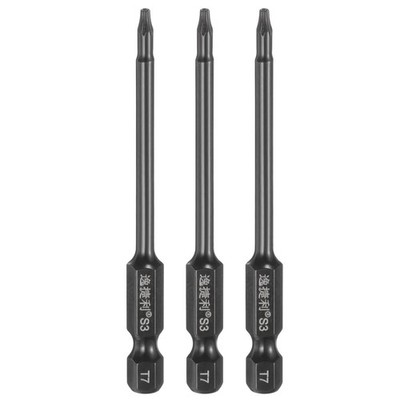 3er-Set T7 Magnet-Torx-Bits für 1/4'' Sechskant, 75mm, schwarz